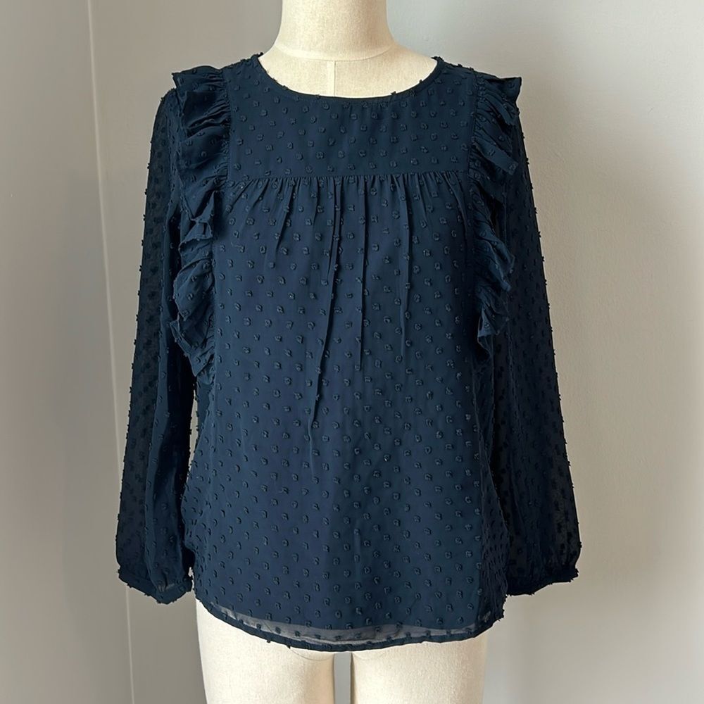 J.Crew Navy Blue Blouse with Polka Dot Detail - Women’s Size 2